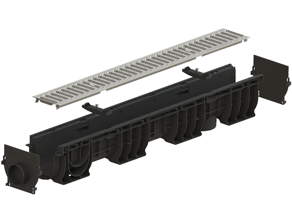 Лоток водоотводный пластиковый BASE DN100 H150 с решеткой щелевой стальной оцинкованной A15